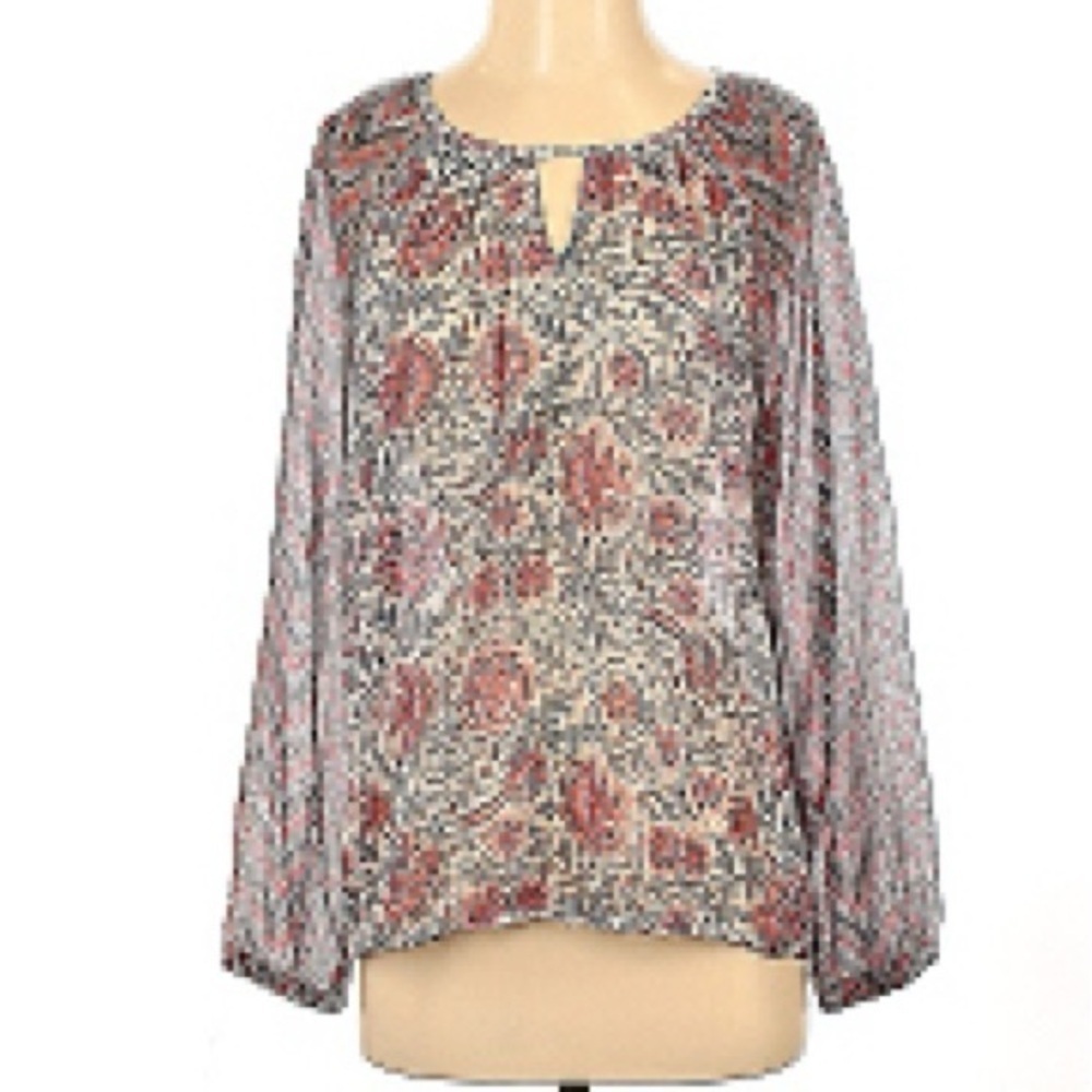 Lucky Brand Paisley Sheer Panel Long Sleeved Blouse